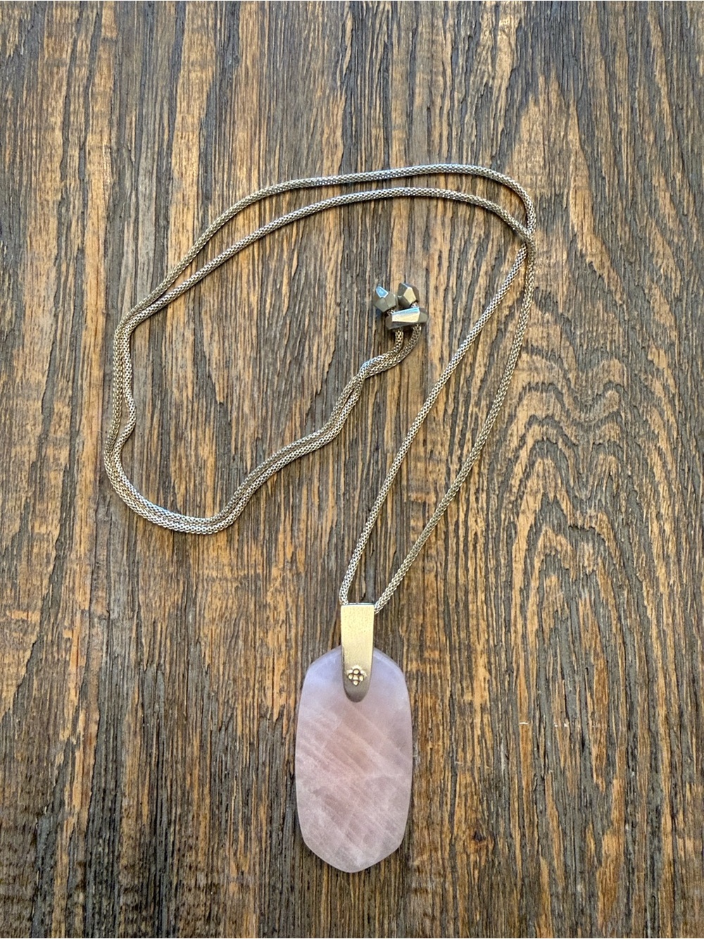 Kendra Scott Inez Rose Quartz Pendant Necklace Silver Adjustable Chain